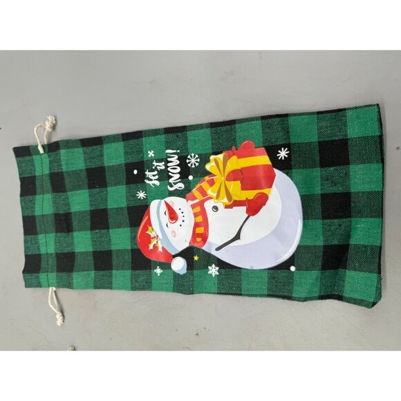 Set Of 6 Christmas Drawstring Wine Gift Bags Green Buffalo Plaid Snowman READ - Picture 5 of 7